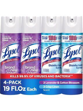 Lysol Disinfectant Spray Lavender Cotton Blossom Crisp Linen 4 Pack